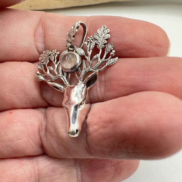 Sterling Silver Spirit Deer Rose Quartz Pendant - Picture 4 of 6